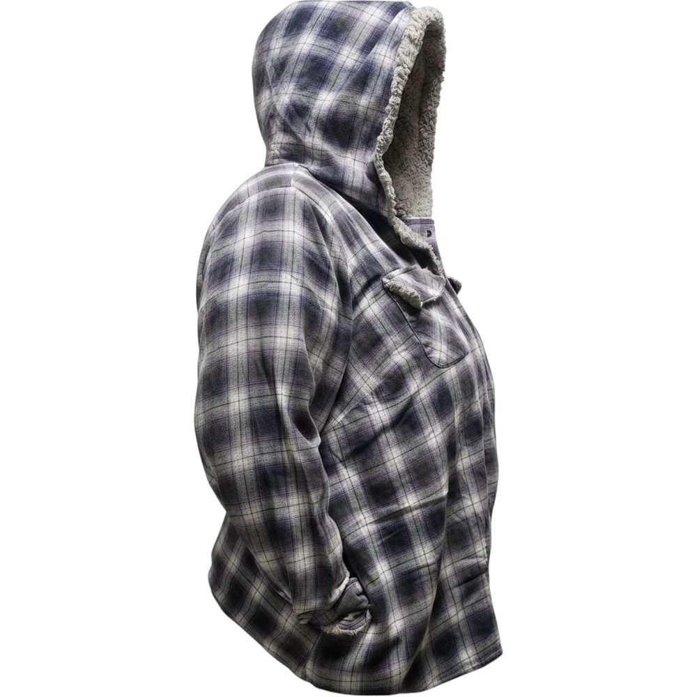 PLUS 3XL $70 WHITE CROW gray black white sherpa flannel snap hoodie ultra soft
